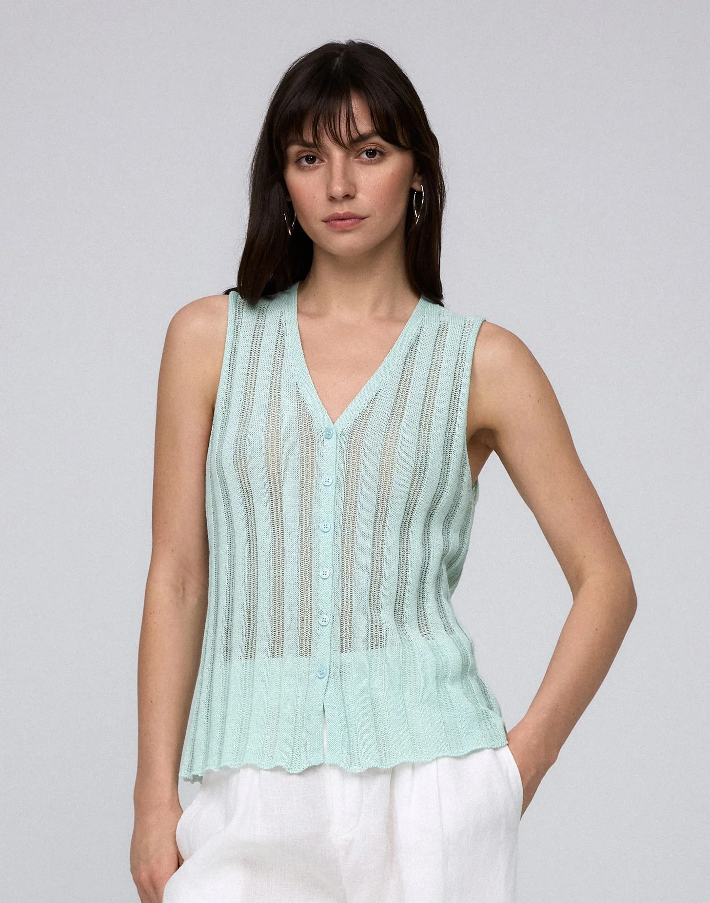 Sumire Open Knit Button Front Tank - Image 4