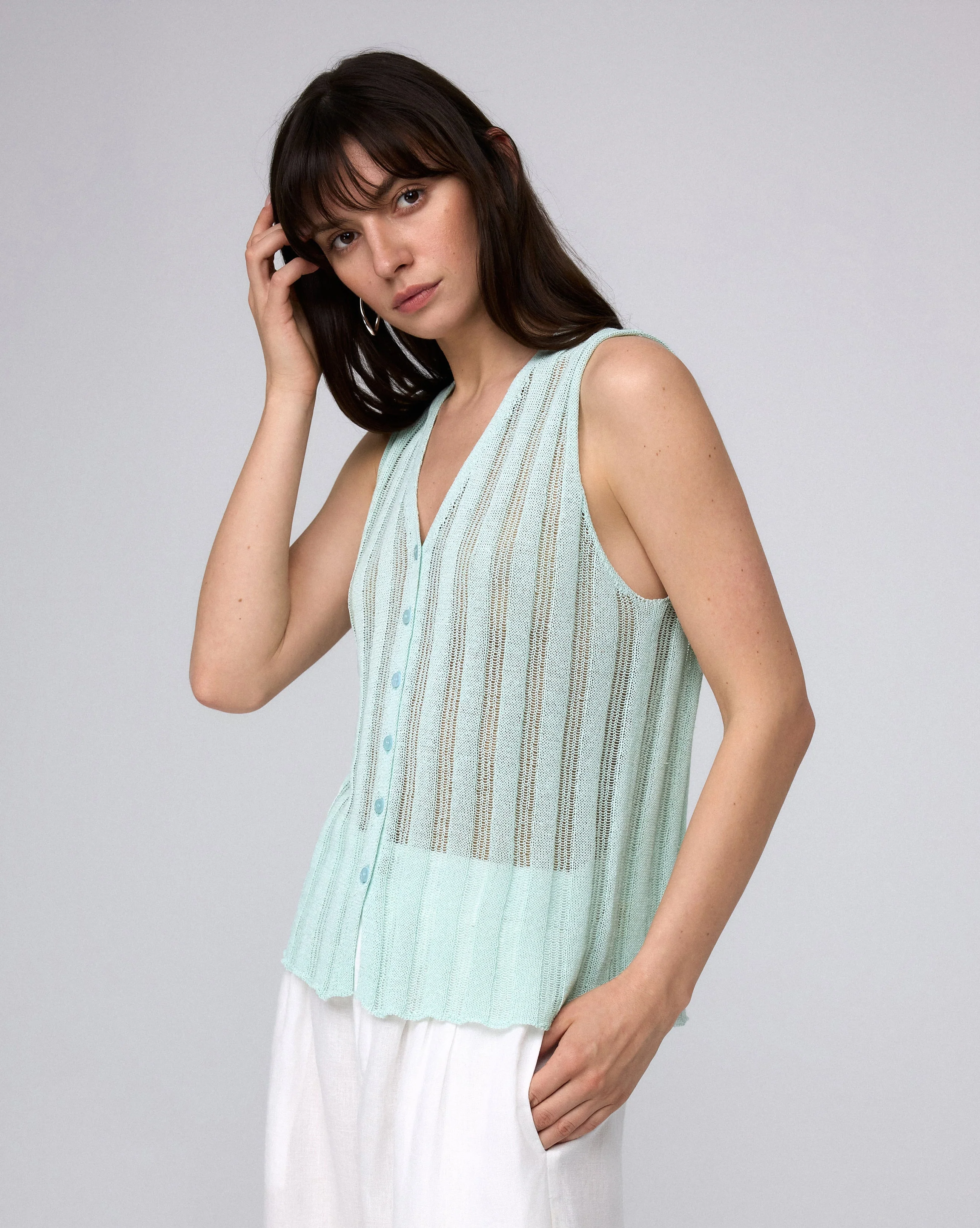 Sumire Open Knit Button Front Tank - Image 5
