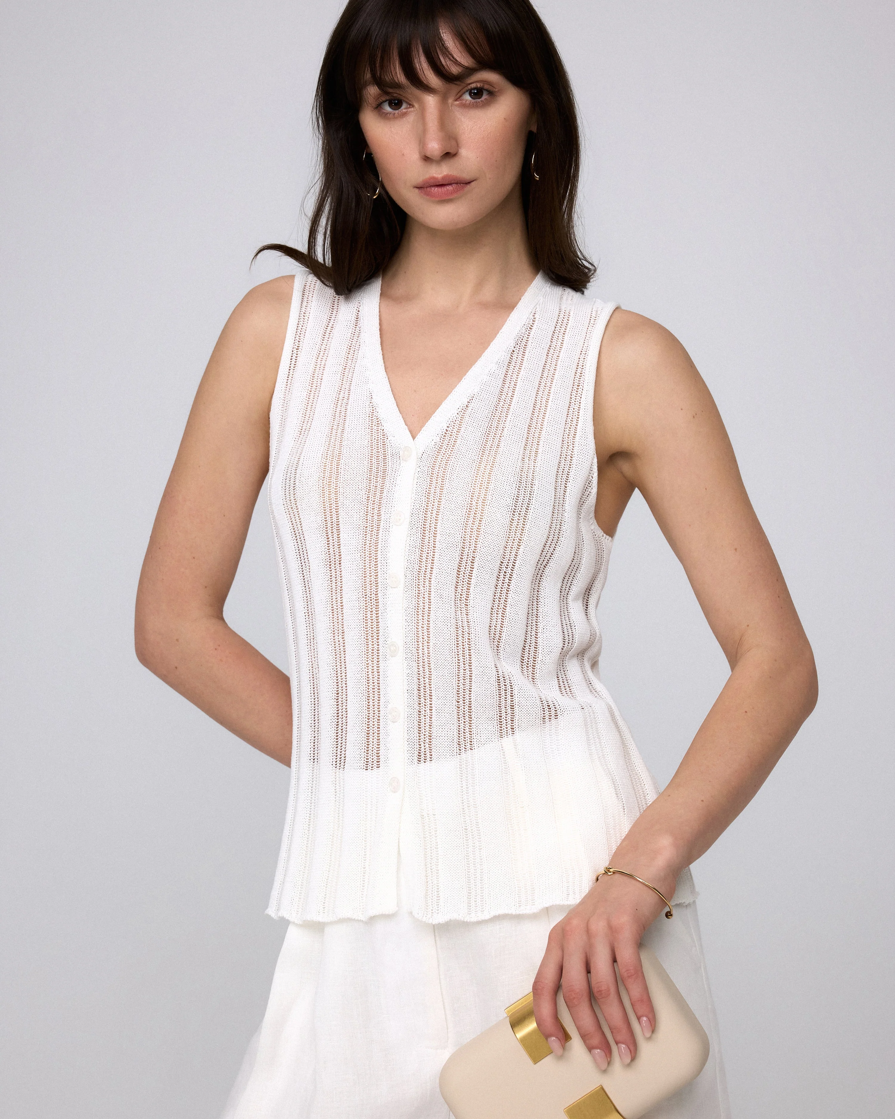 Sumire Open Knit Button Front Tank - Image 3