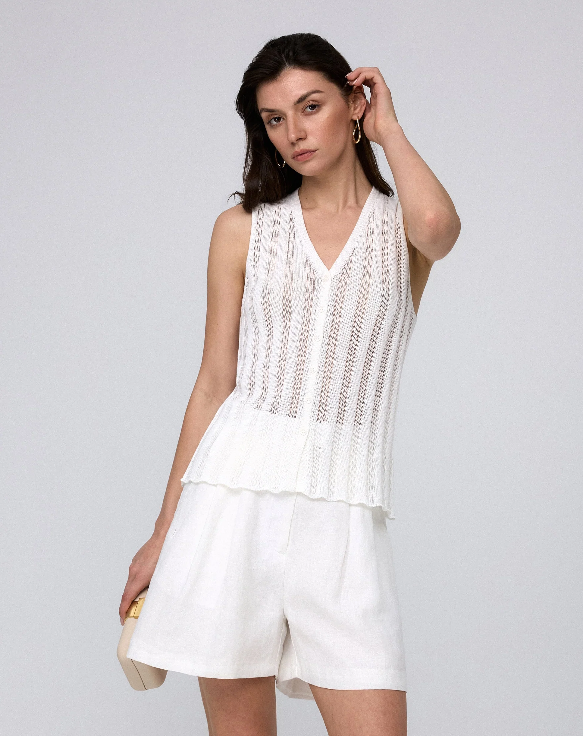 Sumire Open Knit Button Front Tank - Image 4